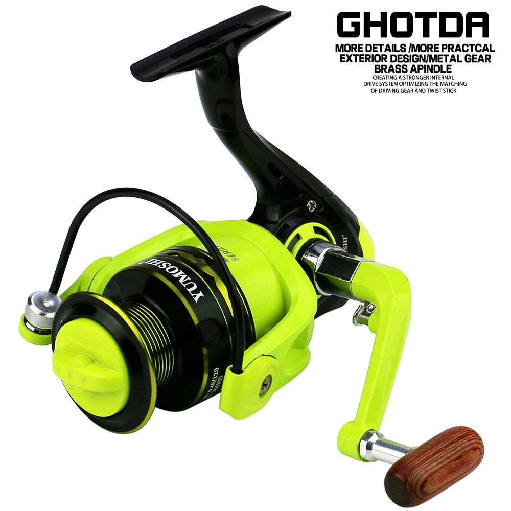 Green Spinning Reel 5.2:1 Gear Ratio Ultra Light All Metal Spool Smooth Fishing Reels 2000-7000Series