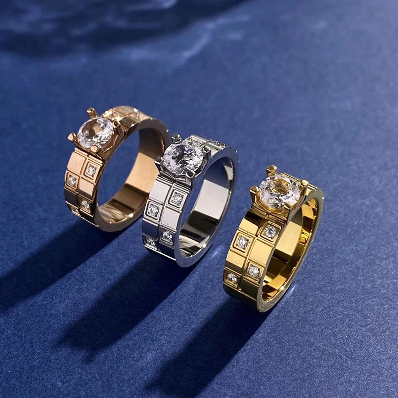 

Fashion Chessboard Intergrid Zircon Wide Plate Titanium Steel Ring