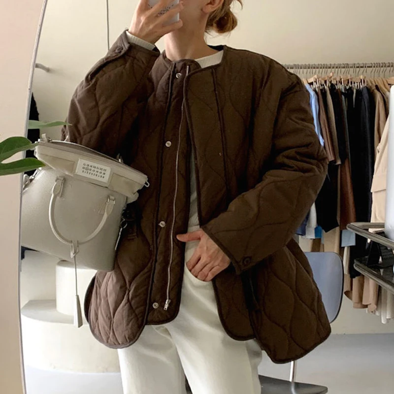 Office Lady O-Neck Thick Warm Loose Casual  Jacket 2021 New Winter Solid Women Coat Female Casual Outwear Elegant All-match Tops