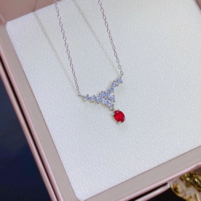 Женское ожерелье с подвеской из серебра 925 пробы натуральным Рубином