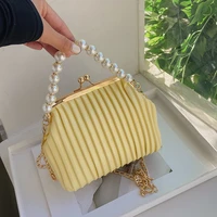 elegant pearl chain bag for lady candy color pleated handbag female crossbody shell bags vintage cheongsam evening bags xa231h
