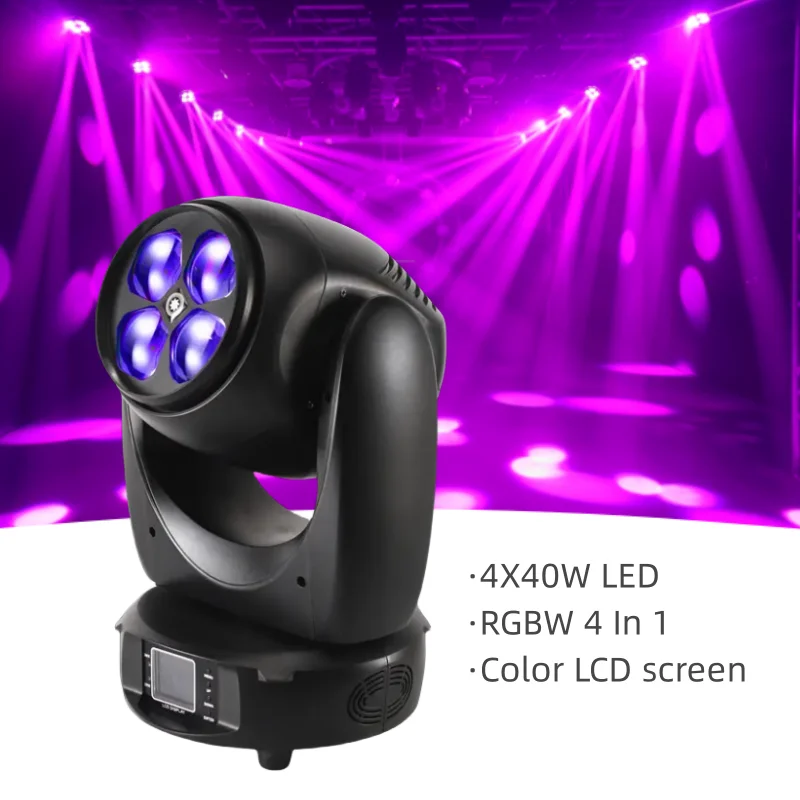 

Aegean 4x40W Led DMX Control Zoom Moving Head Light 200W Rgbw 4 In 1 Wash Disco Light For Dj Stage Audience Party Christmas Club