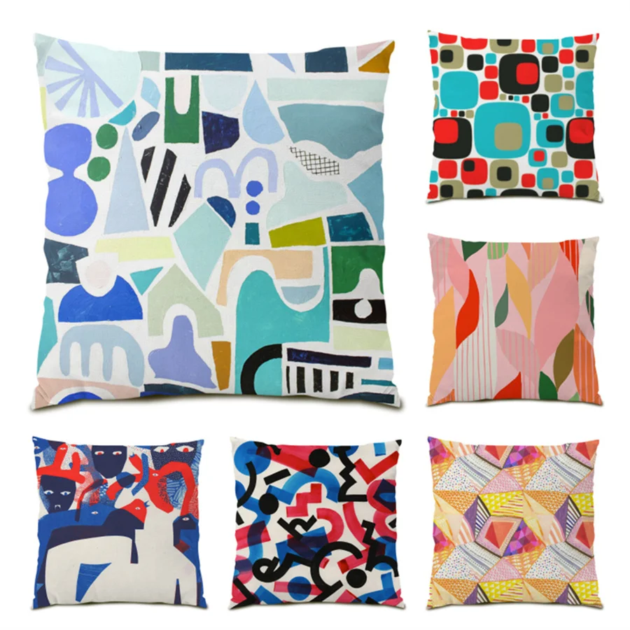 

Home Decoration Polyester Linen Color Block Pattern Pillow Covers Decorative Cushion Ultra Soft Velvet Textiles Pillowcase E0388