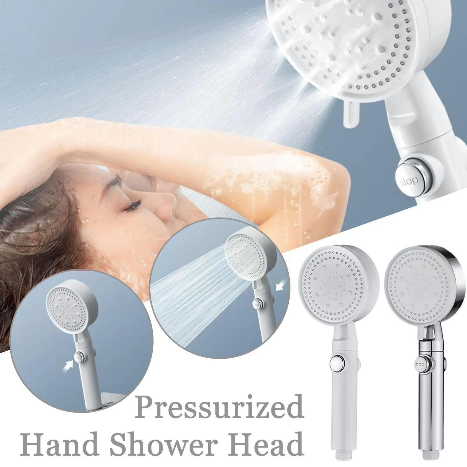 

5 Modes Adjustable Handheld Pressurized Shower Water Pressure Bath head Head Tool High Shower Shower Bathroom Silver White W2L3