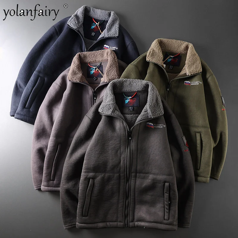 Winter YOLANFAIRY Jacket Men Suede Imitation Cashmere Coat Man Plush Thickened Warm Jacket Male Clothes Men’s Parkas Veste Homme