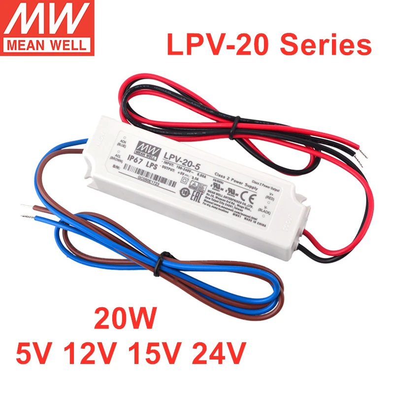 

MEAN WELL LPV-20 Series LED Driver 20W Power Supply For LED Light IP67 Waterproof LPV-20-5 LPV-20-12 LPV-20-15 LPV-20-24