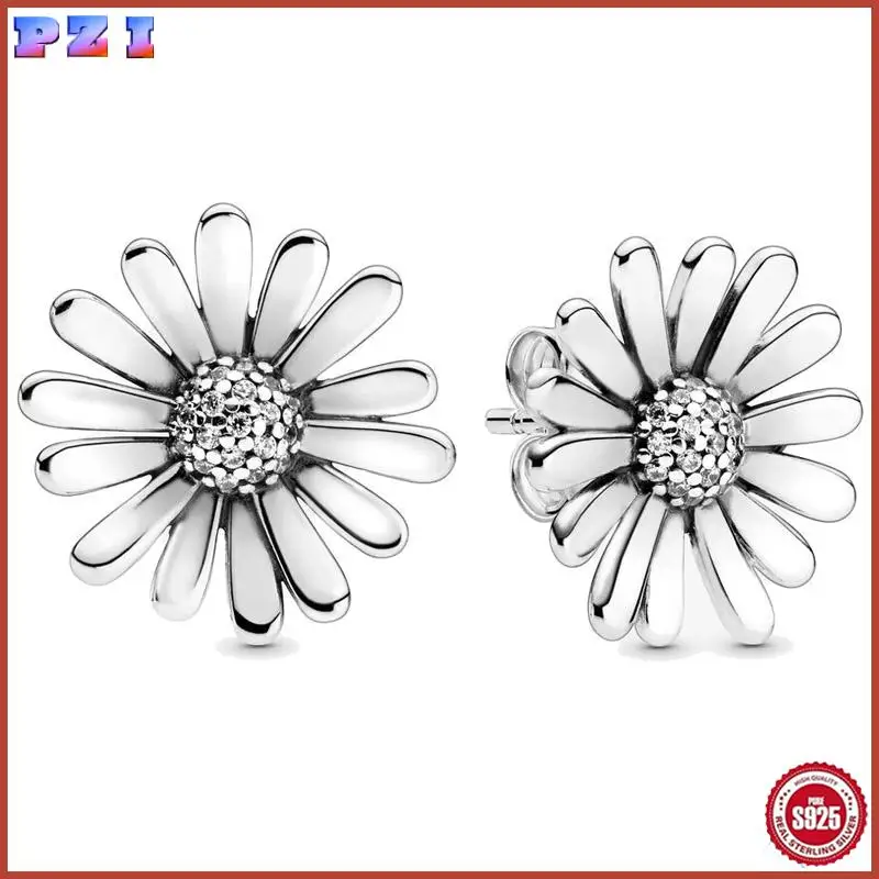 Аутентичные серьги из стерлингового серебра 925 пробы с цветком ромашки массивные