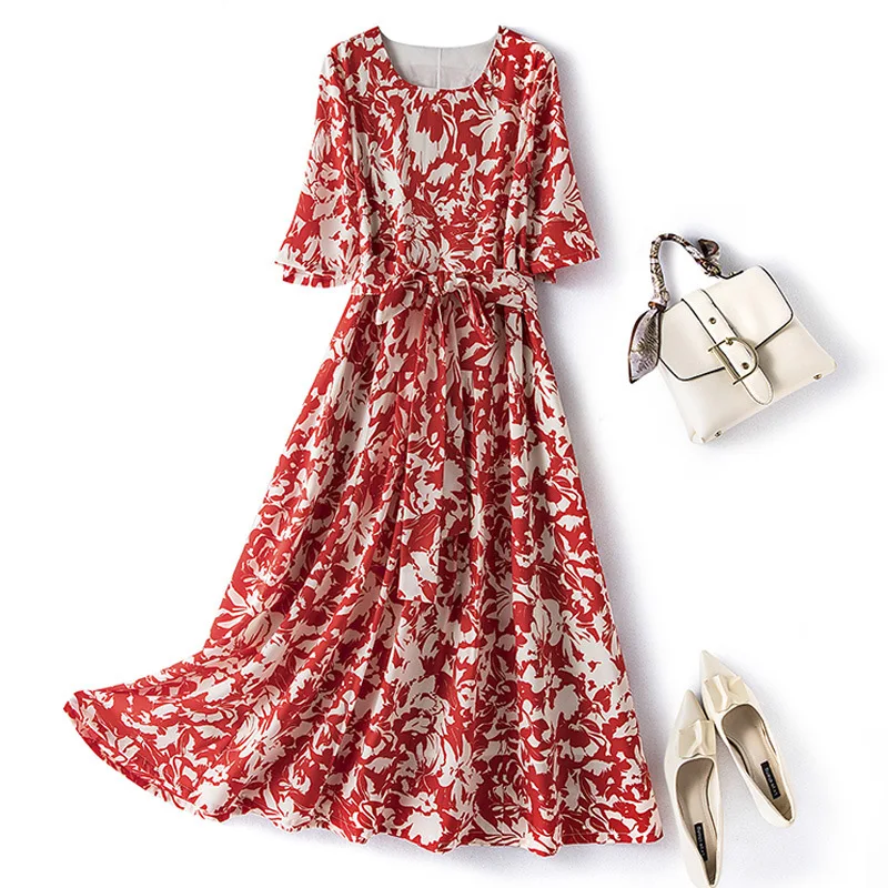 

New Fashion Large Size XXXXL Fat Lady Clothing Summer Dress Women High Quality Elegant Party Long Loose Dresses Red Print