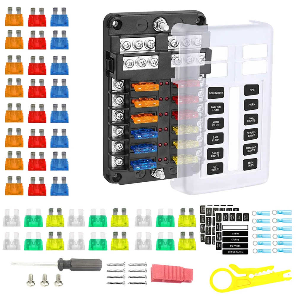 

Блок предохранителей, портативный практичный органайзер для плавких предохранителей, блок предохранителей, 12-канальный блок предохраните...