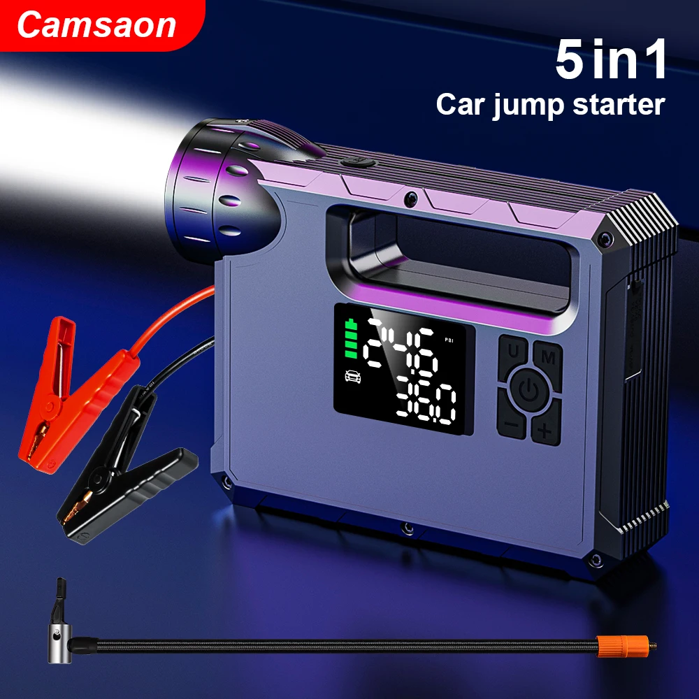 Купи Car Jump Starter with air compressor portable flashlight Starting Device Battery Power Bank Automotive Booster start Charger за 5,564 рублей в магазине AliExpress