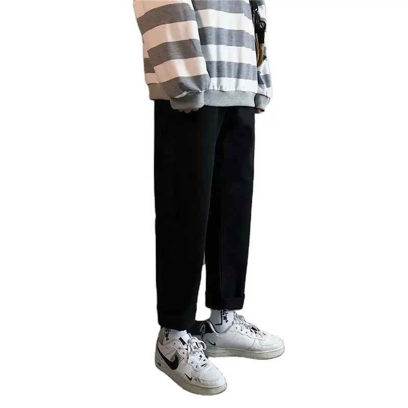 

Straight Jeans 2022 New High Waist Teenagers Denim Casual Students Simple Hong Kong Style Loose Fashion Black Pants