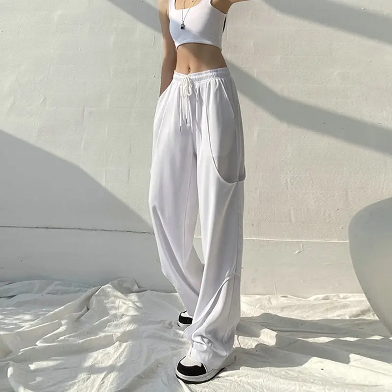 Casual High Waist Loose Wide Leg Pants for Women Spring Autumn New Female Floor-Length White Casual Pants Ladies Long Trousers