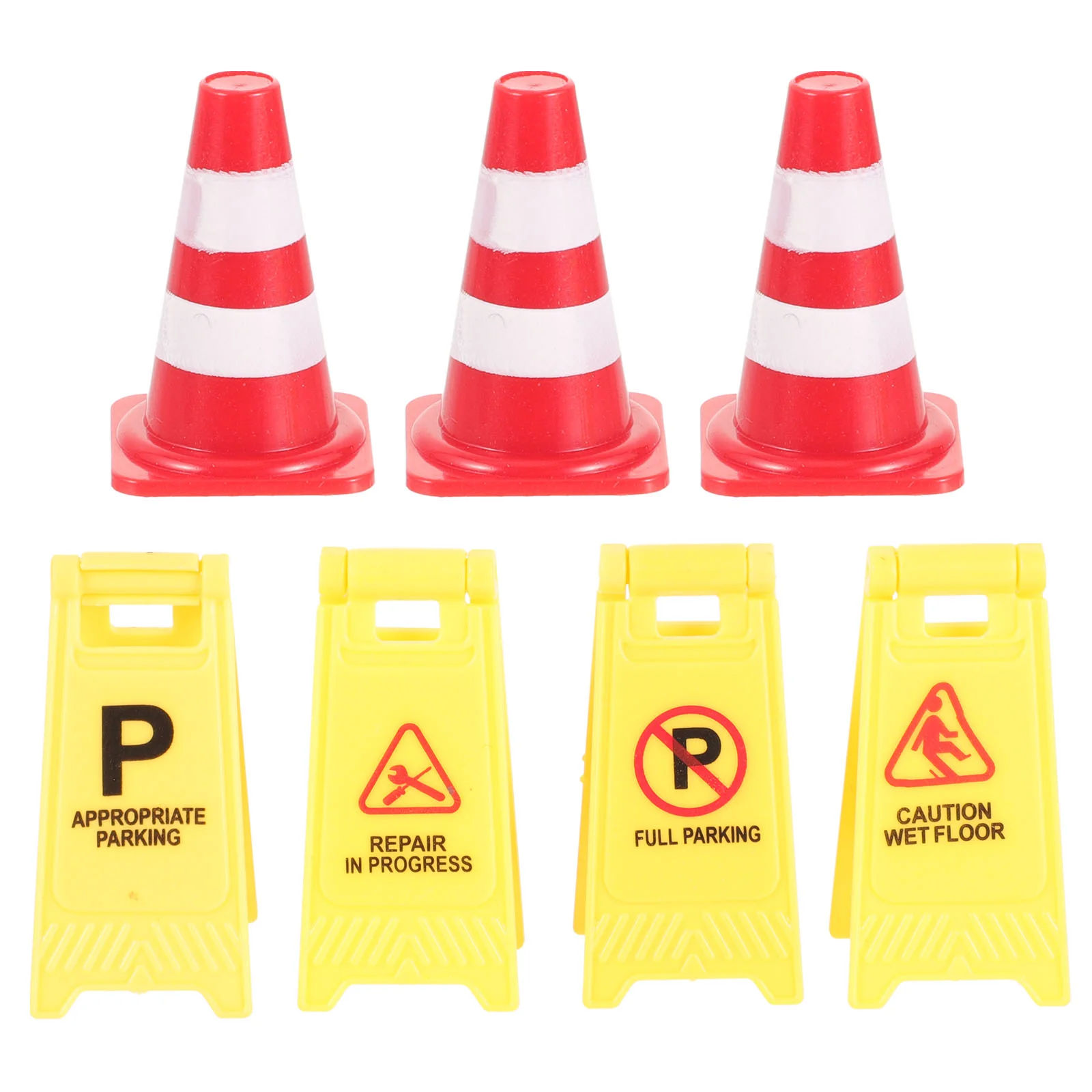 

House Warning Sign Mini Toys Kids Pretend Signs Traffic Scene Models Cones