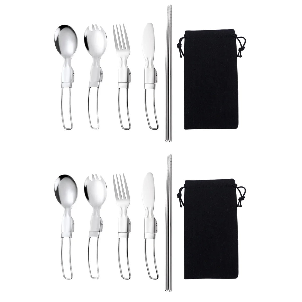 

2 Sets of Stainless Steel Flatware Portable Tableware Travelling Cutlery