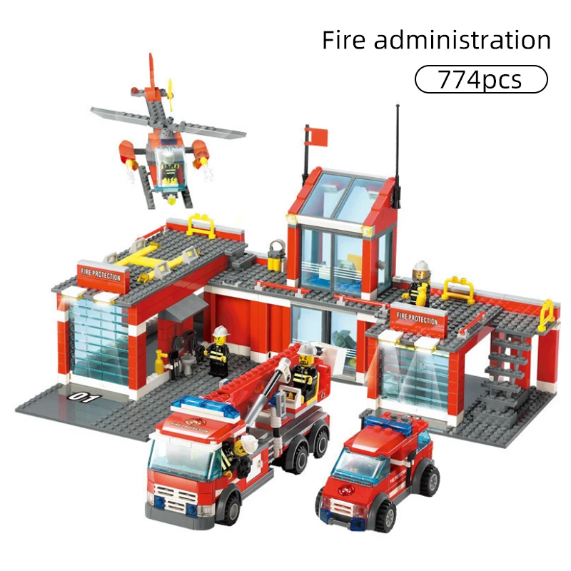 

In stock 774pcs Fire Station Model Building Blocks Compatible Lepining City Construction Firefighter Truck Enlighten Brick Toy