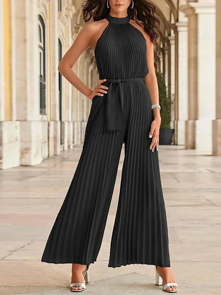 Элегантный комбинезон с лямкой на шее открытыми плечами и высокой талией Модный