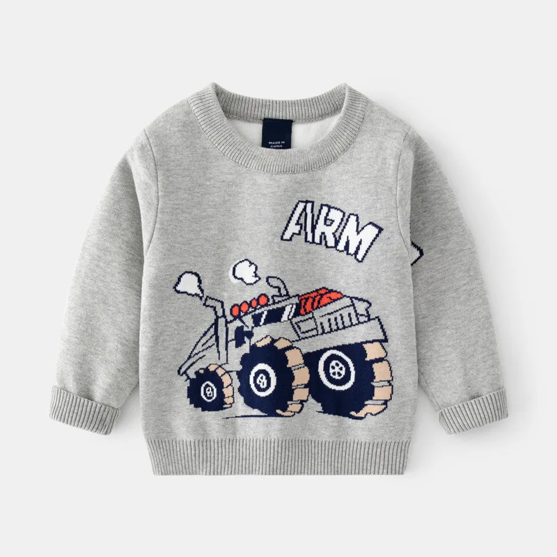 

4-8T Infant Boys Sweater Toddler Kid Winter Clothes Long Sleeve Knit Pullover Top Loose Car Print Knitwear Childrens Sweater