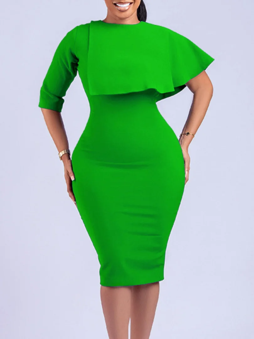 

Women Dress Bodycon Elegant Irregular Sleeves High Waist Package Hip Slim African Classy Spring Green Blue Modest Robes Female