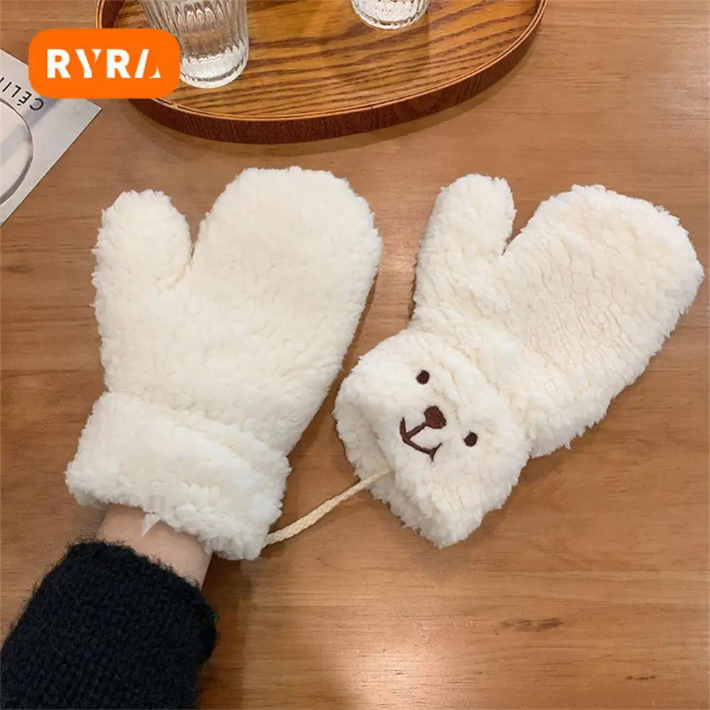 

Cute Cartoon Teddy Bear Plush Gloves Solid Color Freedom Of Movement Meticulous Workmanship Soft And Skin Friendly Feel Lovely