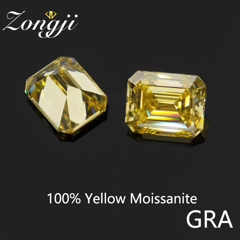 Lemon Yellow Emerald Cut 1.5ct Moissanite Stone with Certificate Waist Code Diamond Gemstone VVS for Custom Jewelry Making