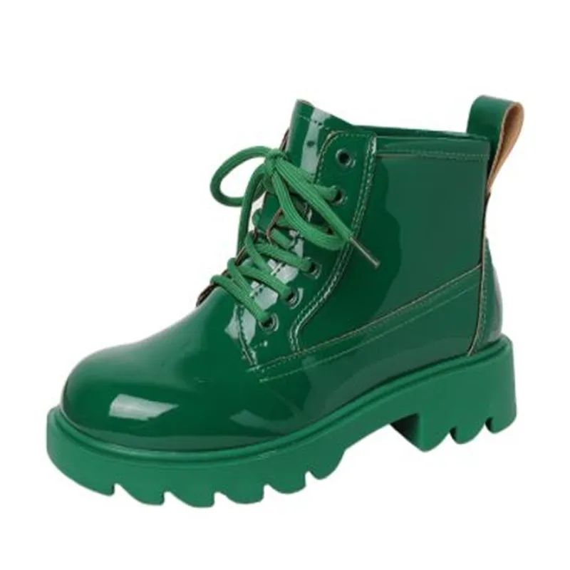 

Chunky Platform Ankle Boots Women Autumn Thick Bottom Lace Up Shoes Woman Retro paint Leather Short Boots size 35-40