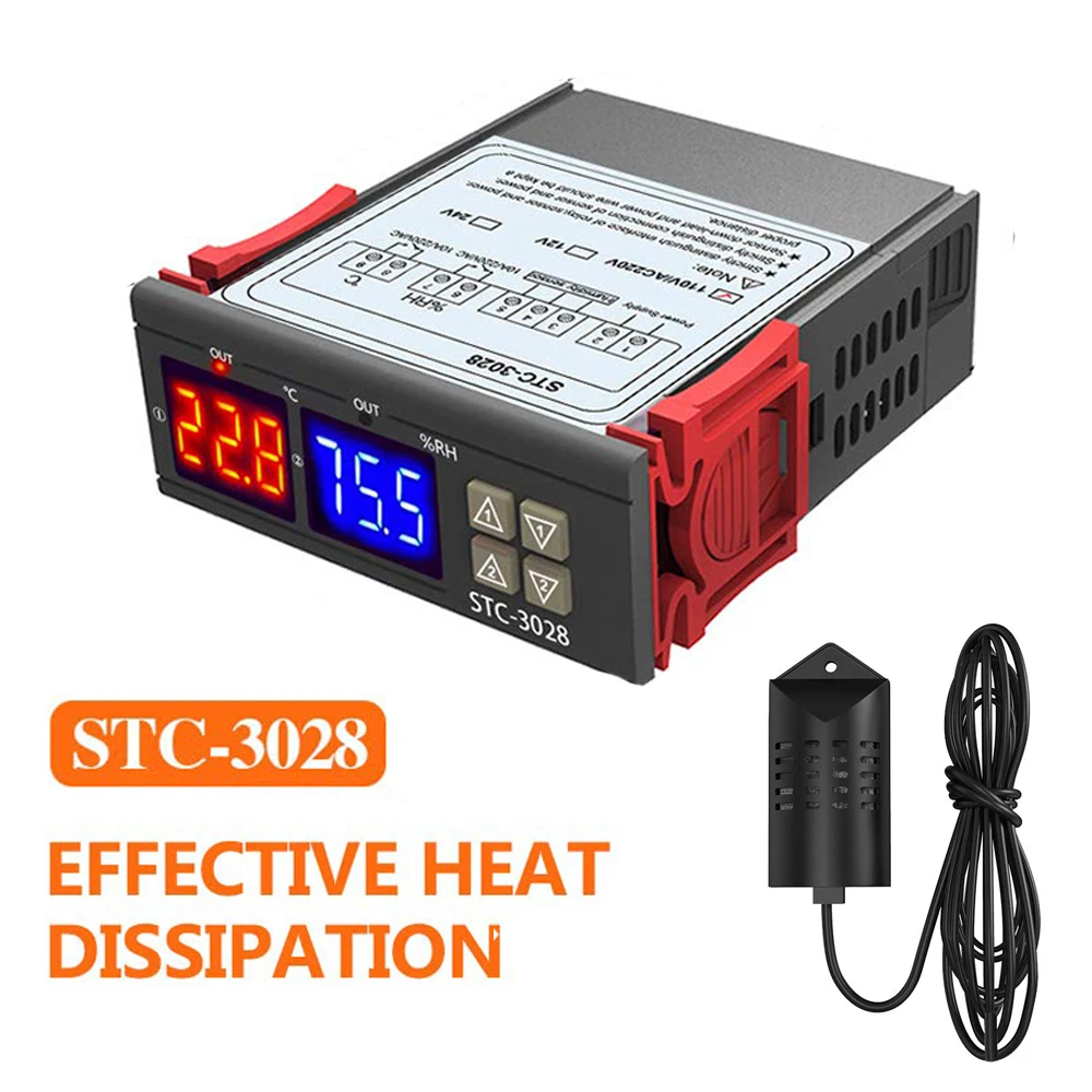 

STC-3028 контроль температуры и влажности двойной цифровой термостат AC 220 В DC 12 В 24 В термометр гигрометр контроллер инкубатора