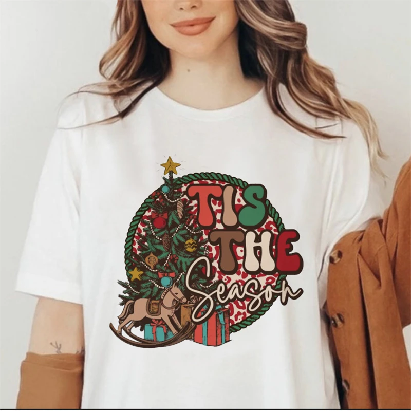 

2023 Women's Cute Happy Christmas In The 90s Winter T-shirt In The 90s Beautiful Top Pattern Watercolor T-shirt Cartoon Beautifu