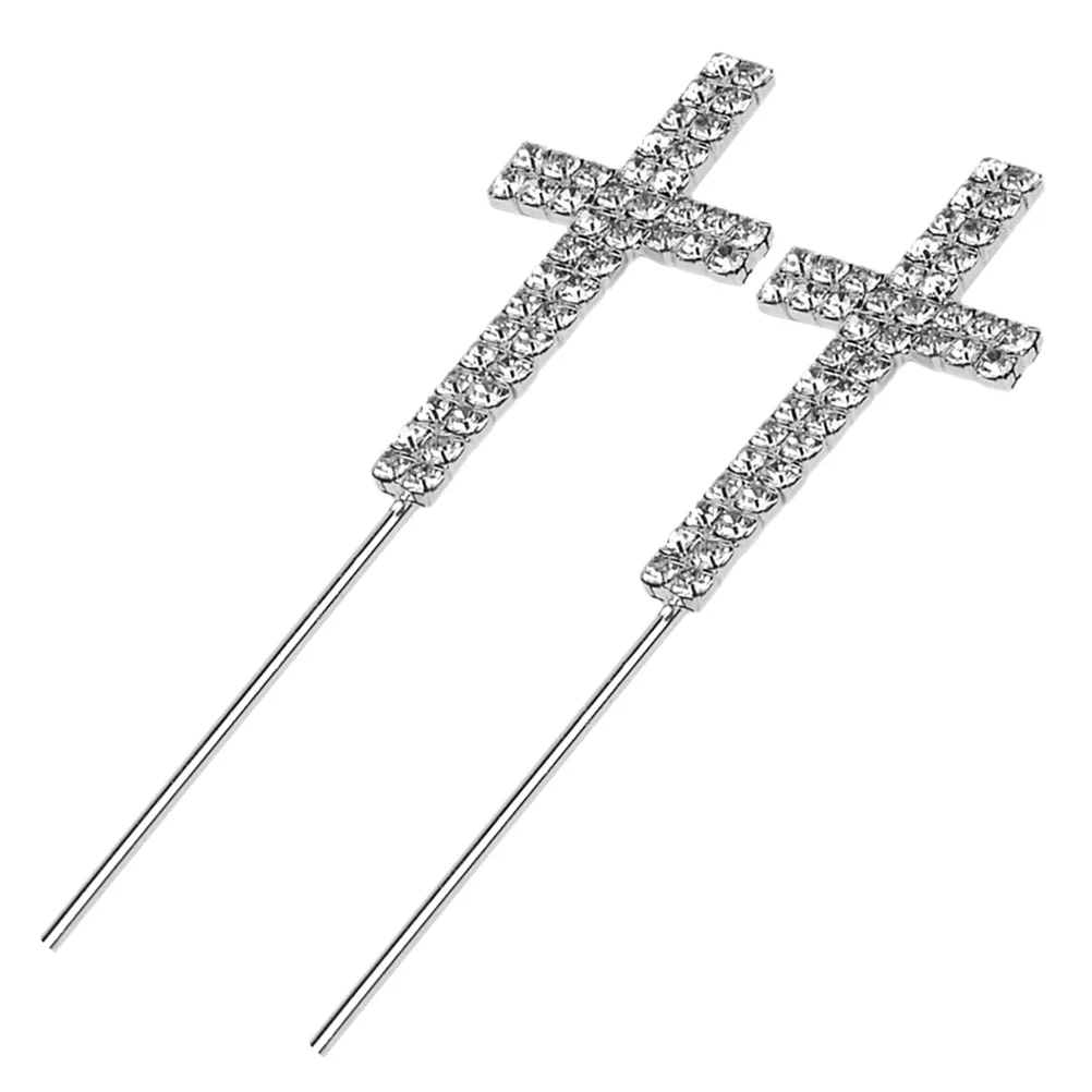 

2pcs Rhinestone Cross Shape Cake Picks Crystal Cross Design Fruit Picks Decoration Birthday Wedding Party Dessert