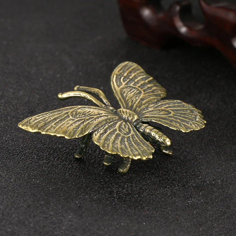 

Solid Pure Brass Butterfly Figurines Miniatures Desktop Ornament Antique Copper Insect Statue Home Decoration Crafts