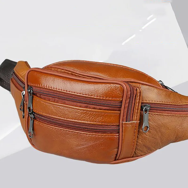 

Crazy Horse Leather Big Belt Bag Men's Chest Bag First Layer Cowhide Waist Packs Retro Fashion Casual Bag Crossbody Bags