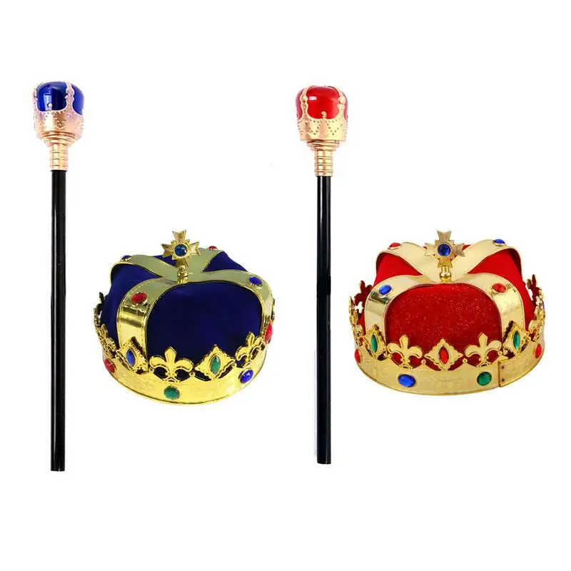 

King Crown Scepter Acrylic Drilling Carnival Halloween Props Party Dress Up Prince Birthday Easter Party Decoration Supplies