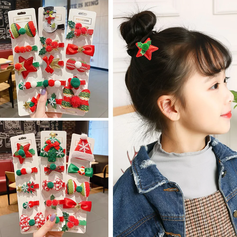 

Children's Hair Accessories Christmas Hair Clips Broken Hair Bangs Clips Elk Duckbill Clips Soft Snowman Clips 5 PCS