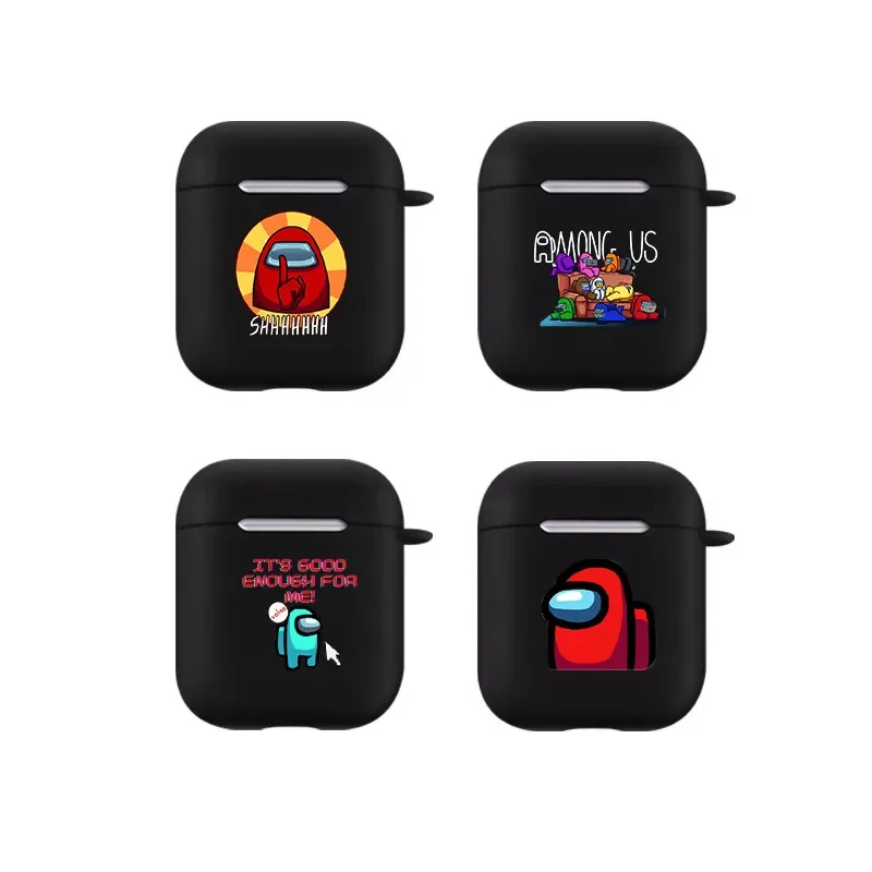 

TPU Soft Black Charging Box Cover For Airpods 1 2 Case Cartoon Among Us Gaming Wireless Earphone Case Headphone Accessories