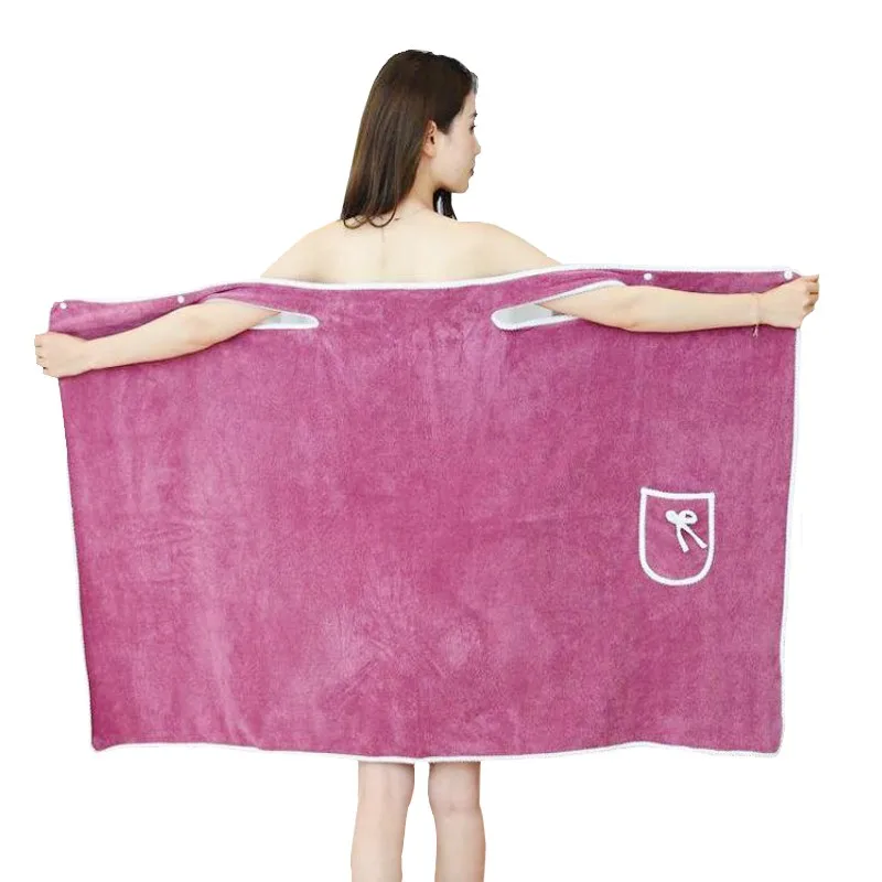 

Autumn Winter Sexy Wearable Bath Towel Women Sling Bathrobe Skirt Thicken Robe Home Wear Large Adult Lady Have Pocket