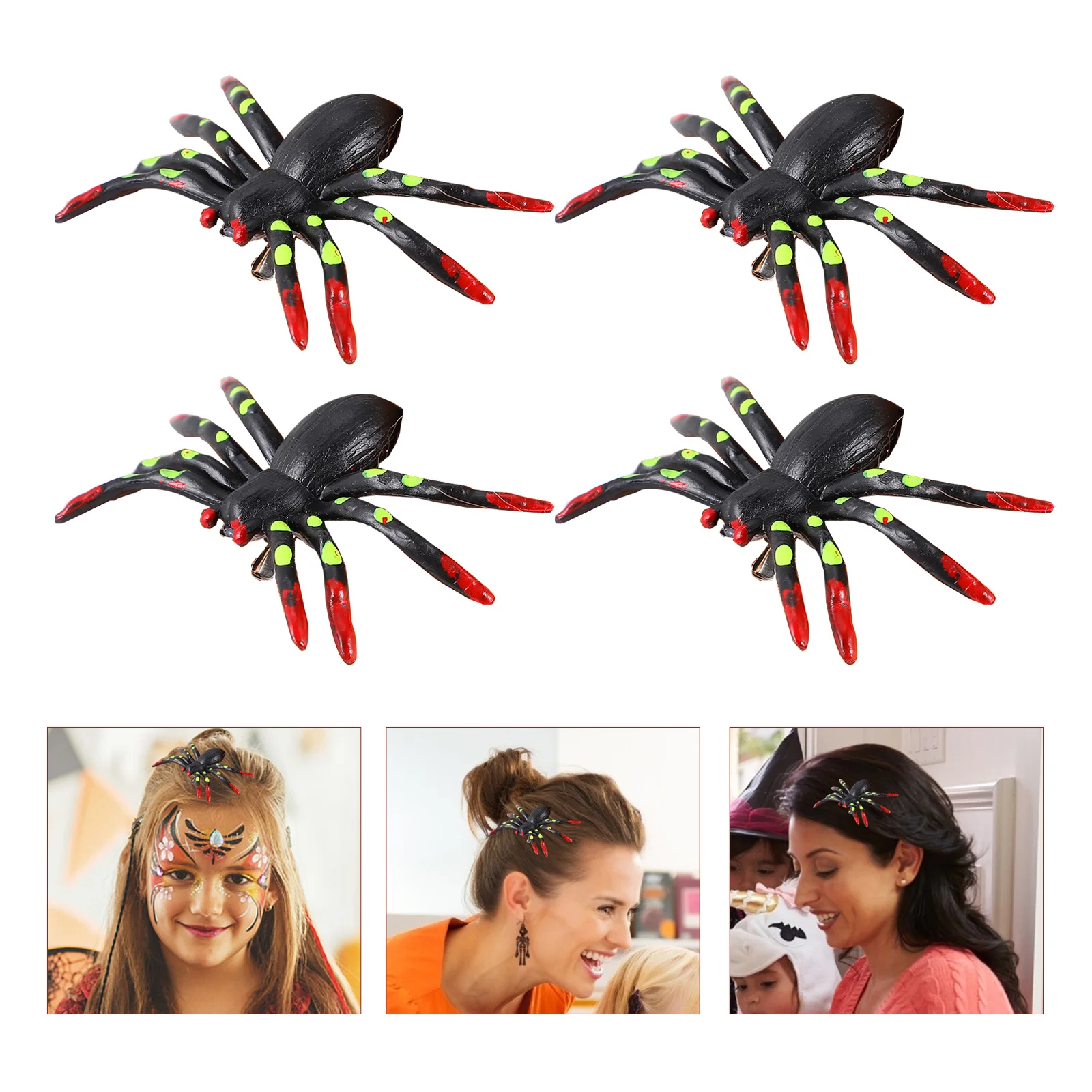 

4 Pcs Halloween Hair Clips Decor Plastic Duckbill Spider Barrettes Flash Hairpin Accessories