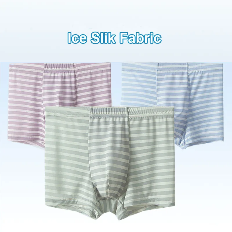 

2022 Summer 3PCS Men's Underwear Underpants Print Ice Fabric Man Boxer Shorts Moisture Absorbent Elastic Male Panties