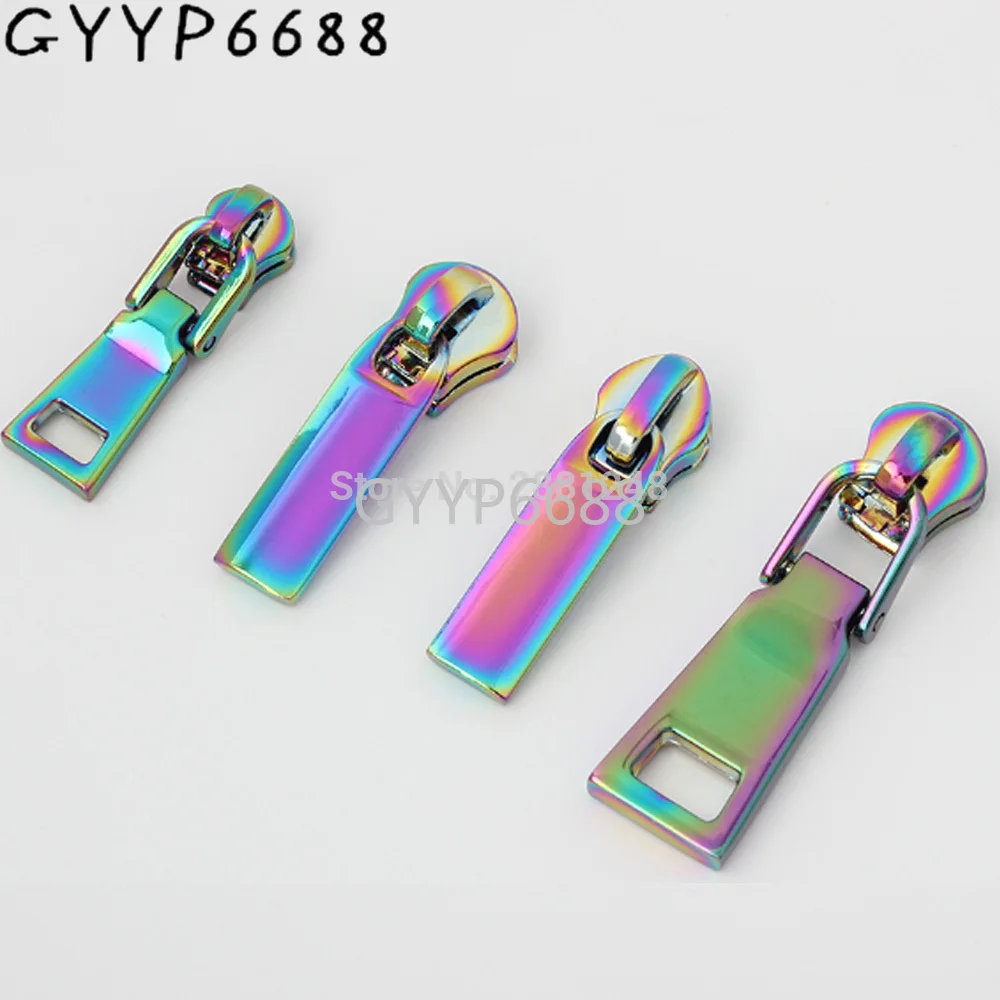 

10-30-100sets 3# 5# Iridescent Rainbow metal nylon head teeth zipper puller slider metal Plating accessory bags,garments fabric