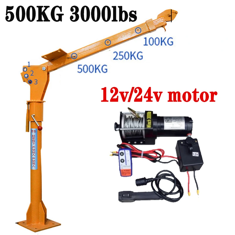 

12V 24V 3000lbs Household Electric Hoist Crane Truck Crane Car Lifting Crane Machine With Remoting Control And Handle