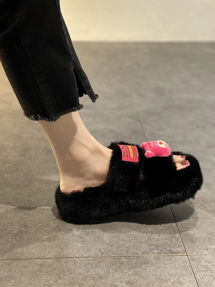 

Fashion tribe cute cartoon furry slippers women's outer wear Fall/Winter 2022 new thick-soled home ins cotton tow