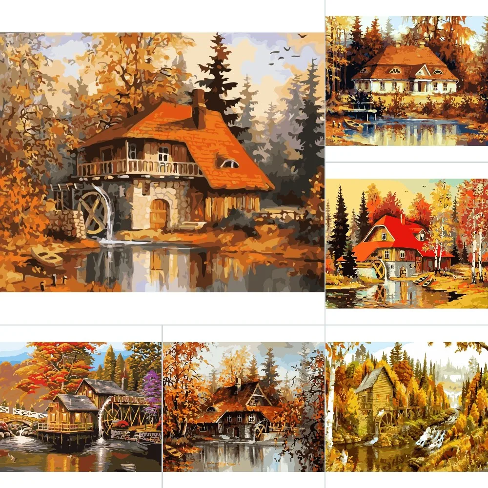 Abstract Wooden House Painting By Numbers For Adults Kids Kits Hand Painted Drawing Canvas DIY Coloring Paint Picture By Numbers