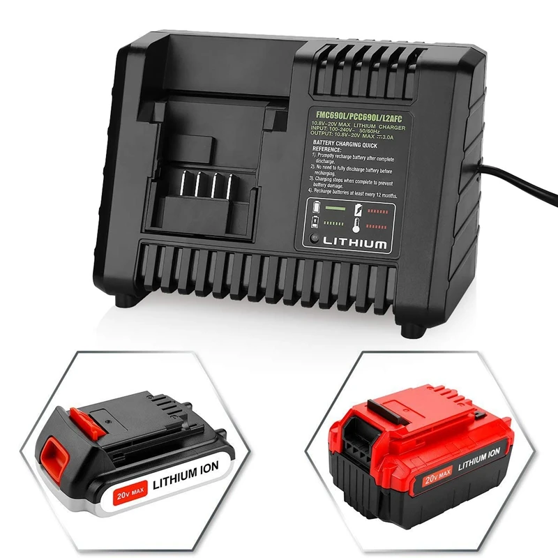 

Fast Charger Replacement For Porter Cable 20V Max Lithium-Ion Battery And Black & Decker 20V Lithium-Ion Battery Porter-Cable
