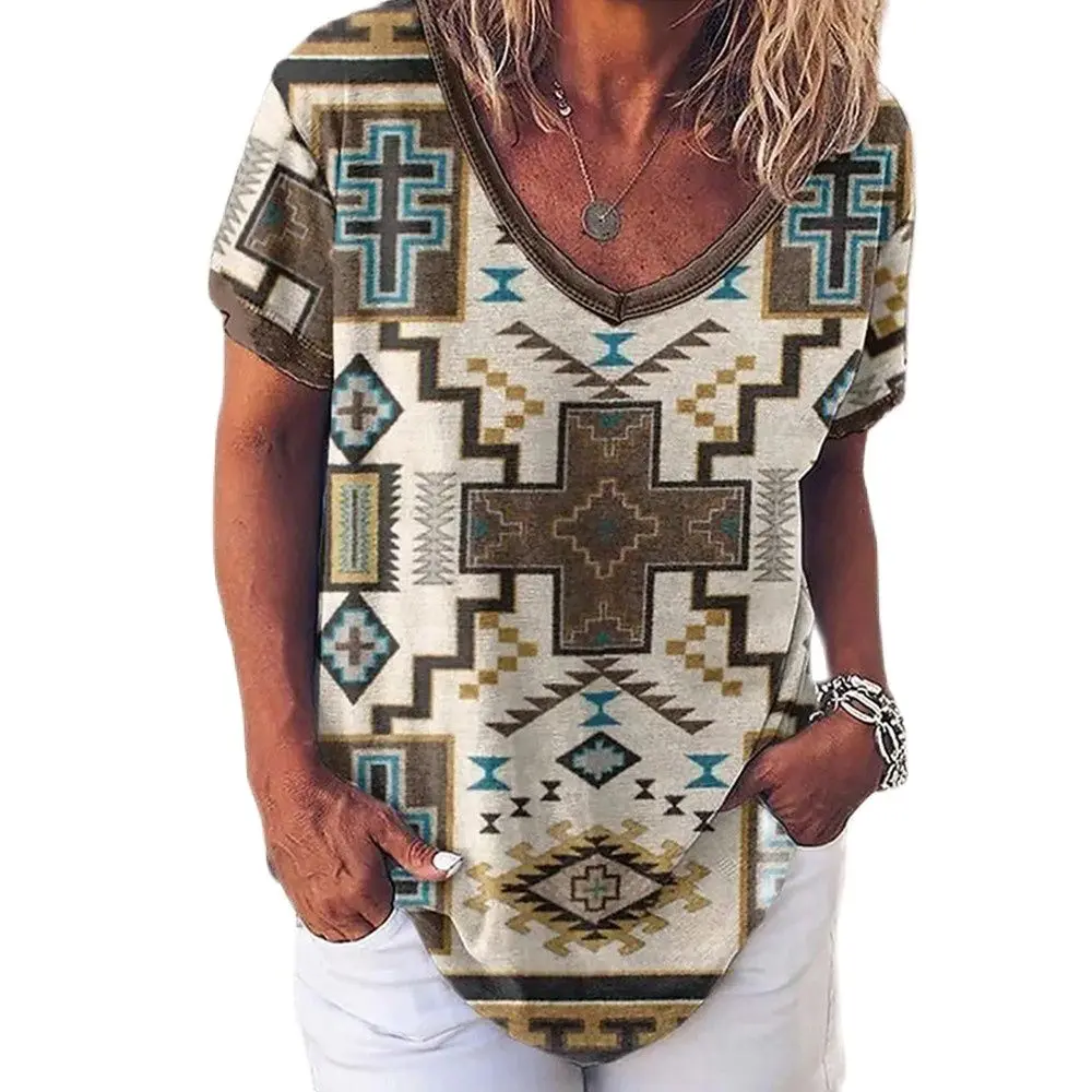 Новинка лета 2022 топы с коротким рукавом и цветочным принтом племени весенний