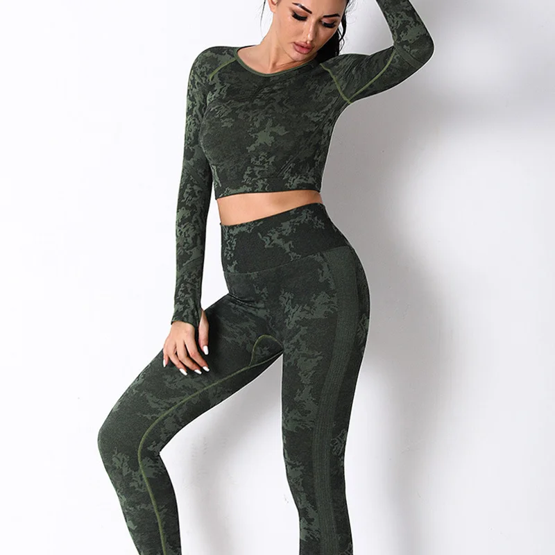 

Gym Woman Tracksuit Yoga Set Sports Workout Clothing Long Sleeve Fitness Top And Seamless Leggings Sportswear Sport Suits 2 Pcs