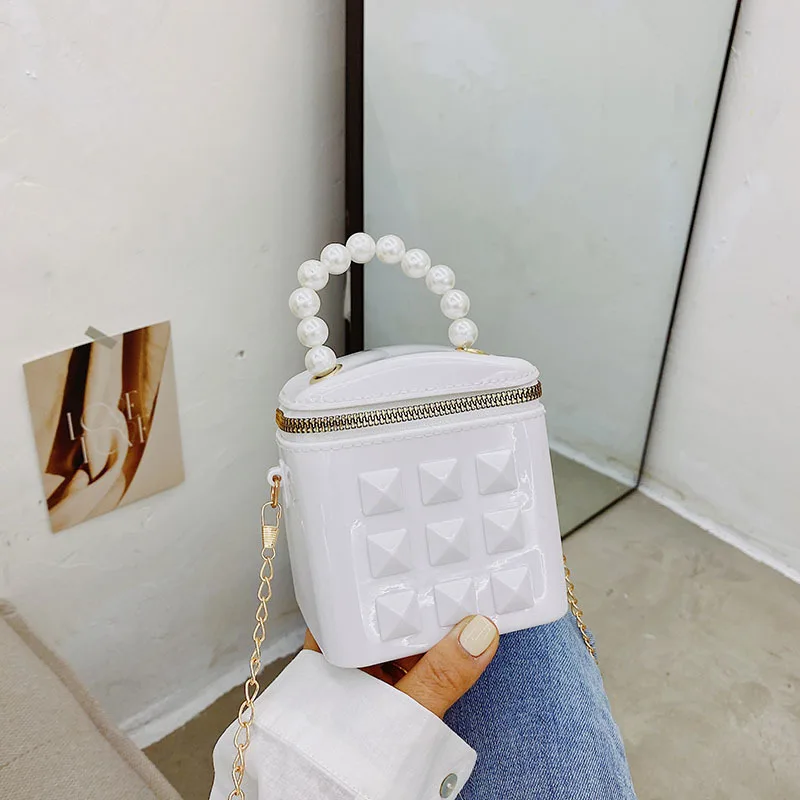 Bucket Gel Bag 2023 Rivet Mini Bags Bag Women's Small Bag Pearl Hand Chain Bags