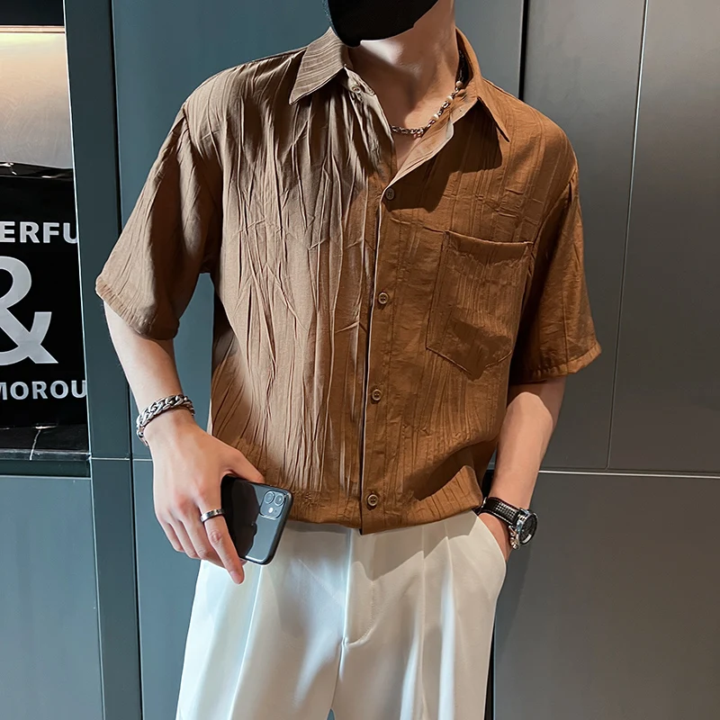 Summer Solid Color Casual Shirts Men 2022 Short Sleeve Thin Casual Shirt Breathable Hip Hop Harajuku Oversized Tops Men Clothing