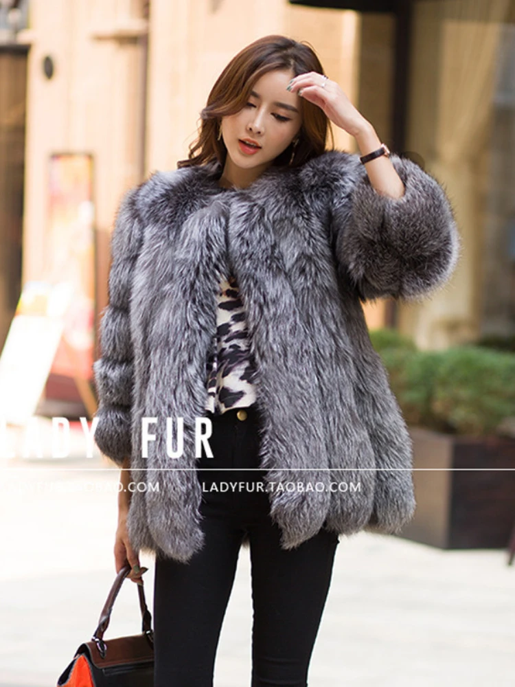 ICCLEK Luxury fox fur grass women's coat 2016 new medium and long fox fur coat special price