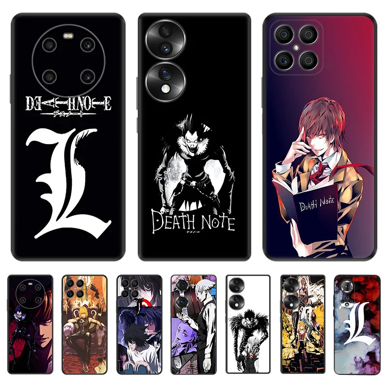 

Death Note Anime Matte Black Phone Case for Honor X8 X7 X9 X6 X40 20 30 i 50 60 SE 70 Pro Magic4 Play 6T 9A 6C Silicone Cover
