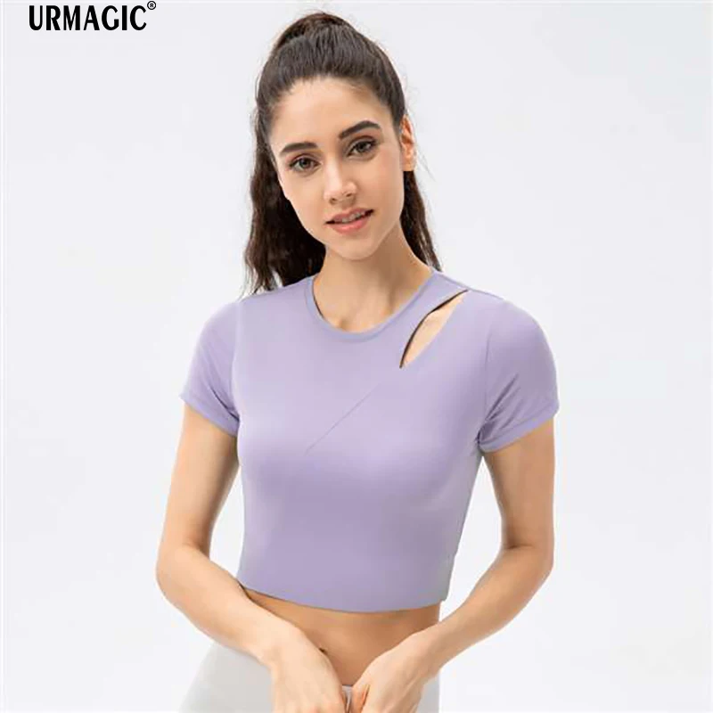 

Чашка с короткими рукавами Urmagic Yoga до ключицы, Спортивная футболка со скелетом для фитнеса и бега, топы, женские накладки на грудь