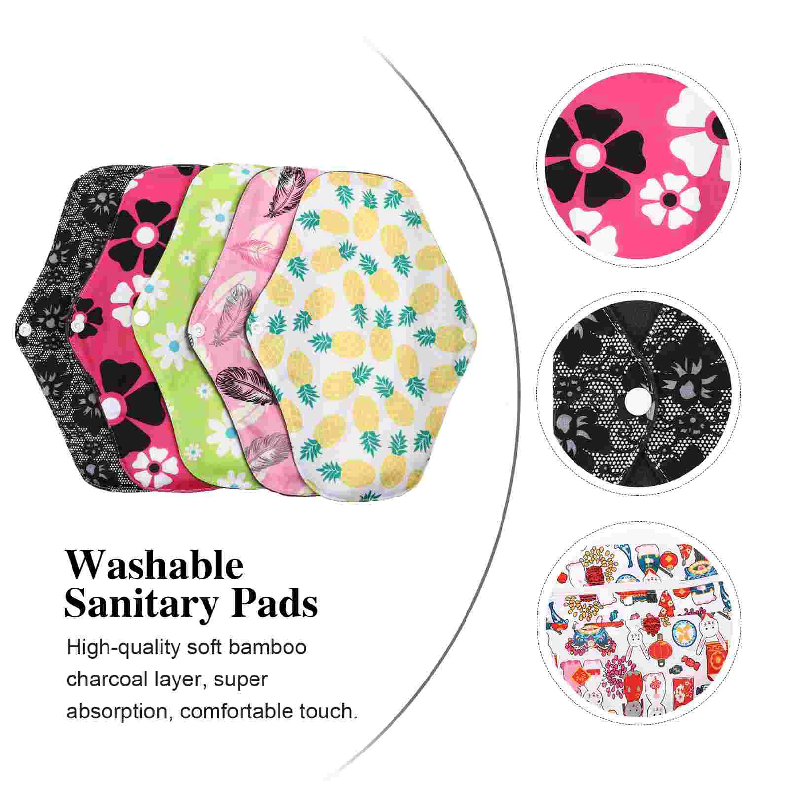 

6 Pcs Repeated Sanitary Napkins Washable Menstrual Bamboo Pad Charcoal Panty Liners Reusable Pads