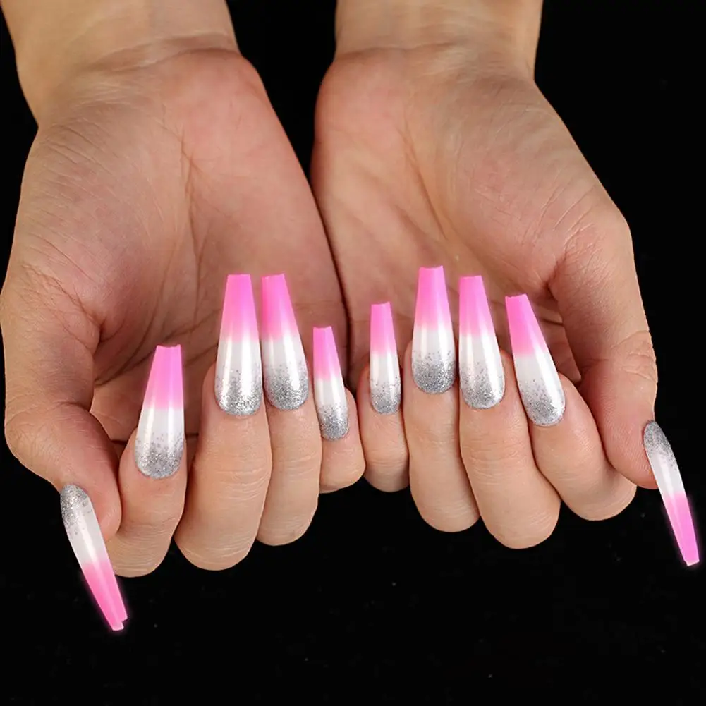 

1 Set Artificial Nails Good Stick on Type Nails Long Fake Nails Manicure Designs Set Non-Irritation Smell-less Faux Nails